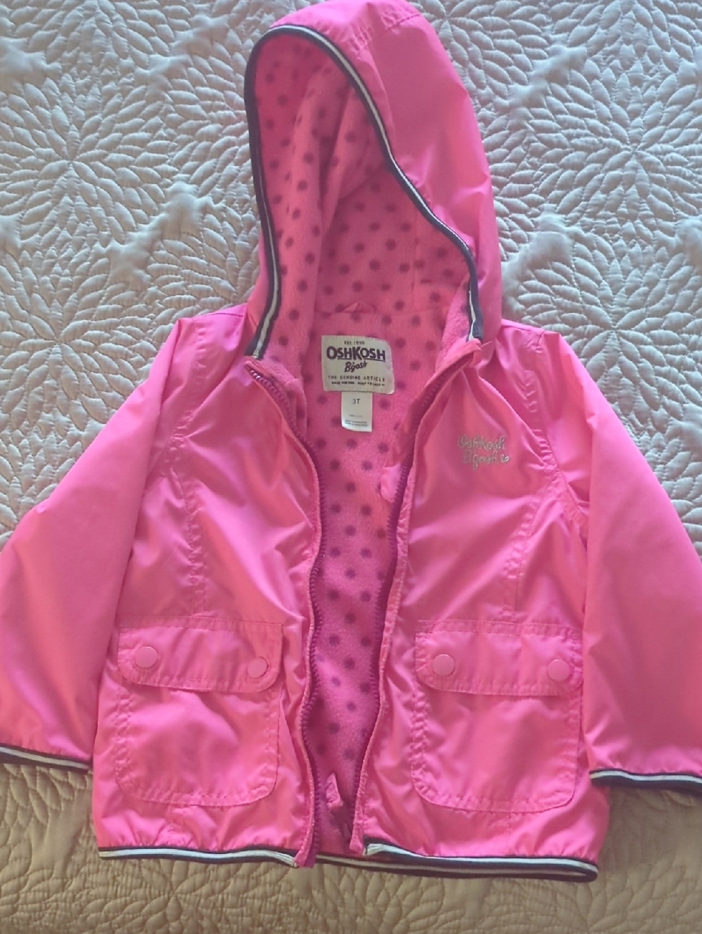 OshKosh B'gosh Hot Pink Hooded Rain Jacket with Polka Dot Lining